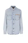 Gucci Faded Denim Shirt With Gg Insert Men In Blue