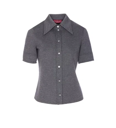 Gucci Long Sleeve Knitted Shirt Collared Neck In Animal Print