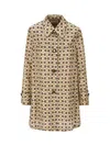 Gucci Single-breasted Horsebit-print Coat In Ivory/chocolate/mc