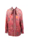 Gucci Bordeaux Shirt With Collar With Bow And All-over Flora Print In Silk Woman In Pink