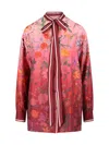 Gucci Bordeaux Shirt With Collar With Bow And All-over Flora Print In Silk Woman In Multi