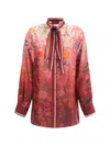 Gucci Bordeaux Shirt With Collar With Bow And All-over Flora Print In Silk Woman In Red