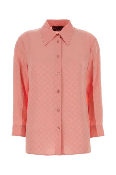 Gucci Gg Silk Shirt In Pink
