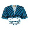 Gucci Blue Printed Cotton Blend Crop Top In Printed