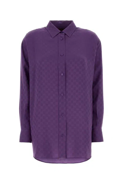 Gucci Silk Oversize Shirt Collared Neck Long Sleeves In Purple