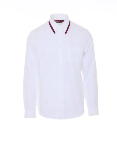 Gucci Web Stripe Long Sleeve Shirt Button Collar In White