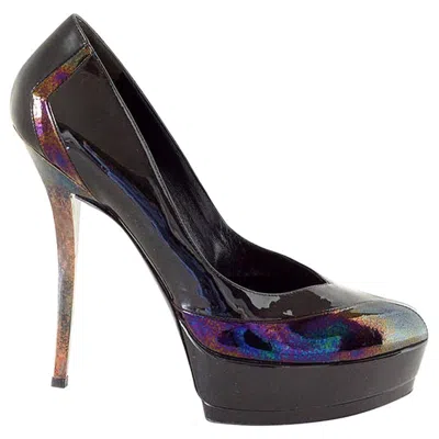 Pre-owned Gucci Shoe Platform 'oiled' Patent Detail 38.5 / 8.5 In Black