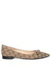 Gucci Horsebit Gg Canvas Pointed-toe Flats In Beige