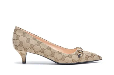 Gucci Horsebit Gg Polyester Cotton Pumps In Brown
