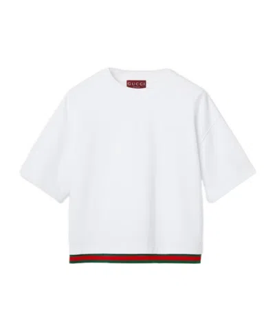 GUCCI GUCCI WEB DETAILED CROPPED JERSEY TOP