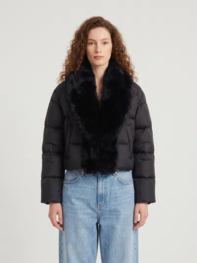 Gucci Short Padded Down Jacket With Shearling In Black