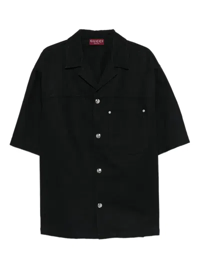 Gucci Classic Short-sleeve Cotton Shirt In Black