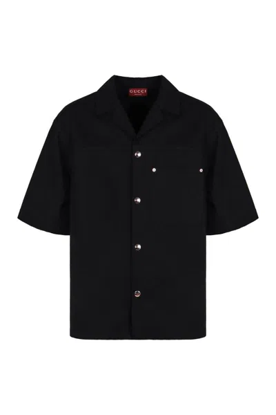 Gucci Classic Short-sleeve Cotton Shirt In Black