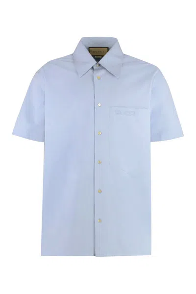 Gucci Short Sleeve Cotton Shirt In Blue