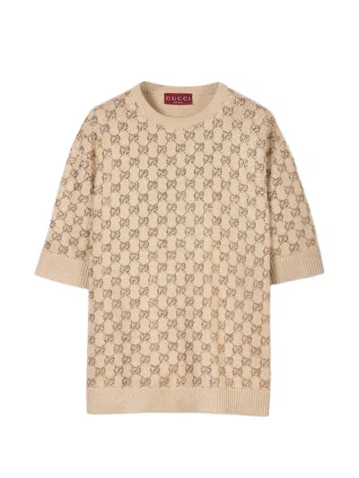 Gucci Short-sleeve Crew-neck Sweater In Brown