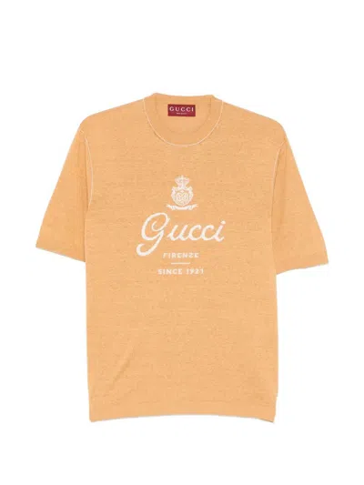 Gucci Men Short Sleeve Crew-neck Sweater In Brown