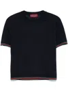 Gucci Blue T-shirt With Web Detail On The Edges In Cashmere And Silk Blend Woman In Blue