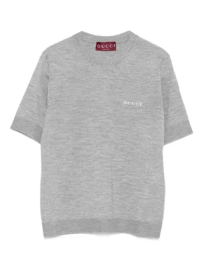 Gucci Short Sleeve Crew-neck Top In Gray