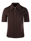 Gucci Women Brown Shirt With Polo Style Pointed Collar In Wool And Cotton Blend Woman In Brown