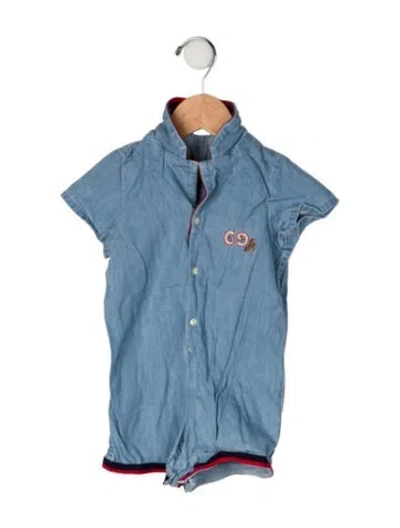 Pre-owned Gucci Babies'  Short Sleeve Romper In Blue