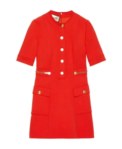 Gucci Short-sleeve Shift Dress In Red