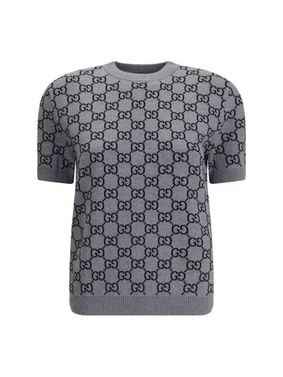 Gucci Short-sleeve Sweater In Gray
