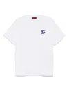 Gucci White Crewneck T-shirt With Double G Logo Embroidery On The Front In Cotton Man In White