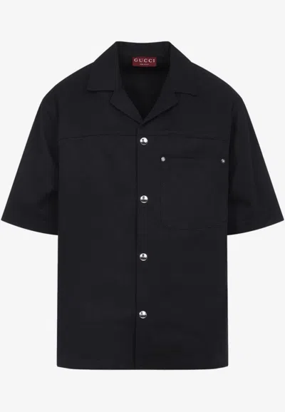 Gucci Black Gg Jacquard Cotton Denim Shirt