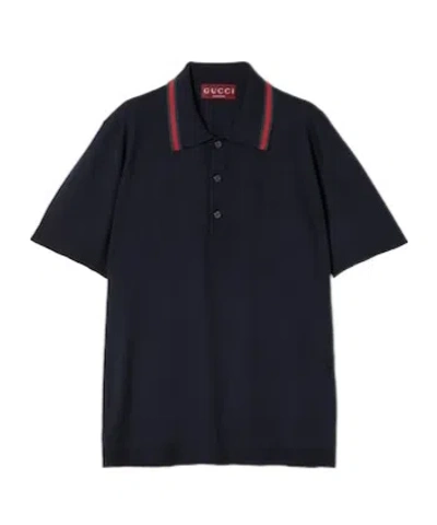 GUCCI GUCCI WEB DETAILED KNIT POLO SHIRT