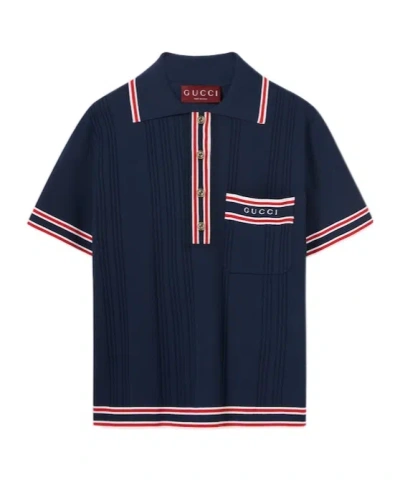 Gucci Womens Brand-embroidered Short-sleeved Woven-blend Polo Shirt Blue Mc Mix