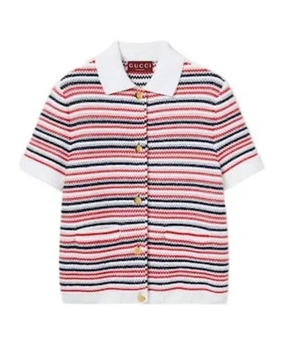 Gucci Striped Jacquard-knit Cotton-blend Polo Shirt In Multi