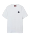 Gucci White Crewneck T-shirt With Double G Logo Embroidery On The Front In Cotton Man In White