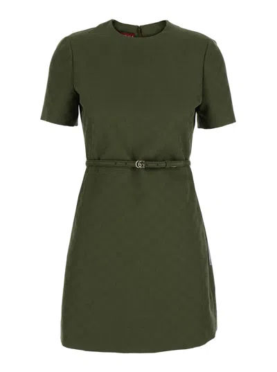 Gucci Short Sleeves Mini Dress In Green