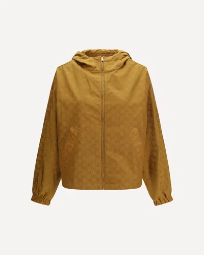 Gucci Short Technical Jacquard Jacket With All-over Gg Motif In Brown
