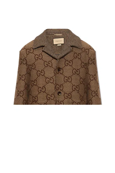Gucci Short Wool Coat In Brownbeige