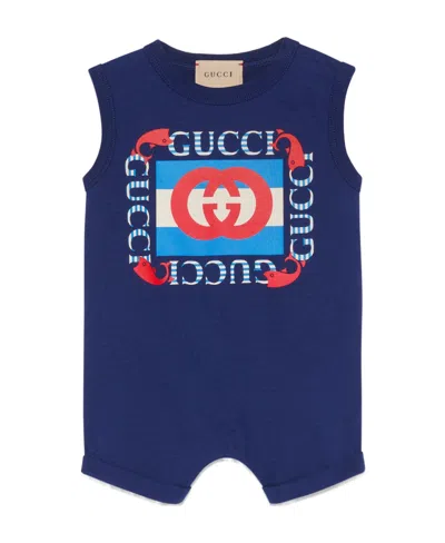 Gucci Logo-print Sleeveless Shortie In Blue