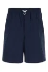 Gucci Men Navy Blue Poplin Bermuda Shorts In Animal Print