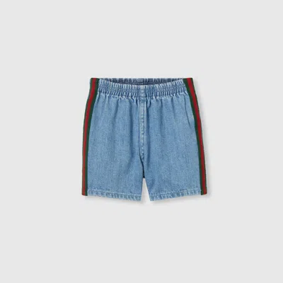 Gucci Babies' Shorts Aus Denim Mit Web In Blue