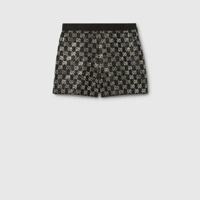 Gucci Embroidered Wool Tweed Lamé Shorts In Black