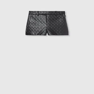 Gucci Shorts Aus Leder Mit Geprägtem Gg In Black