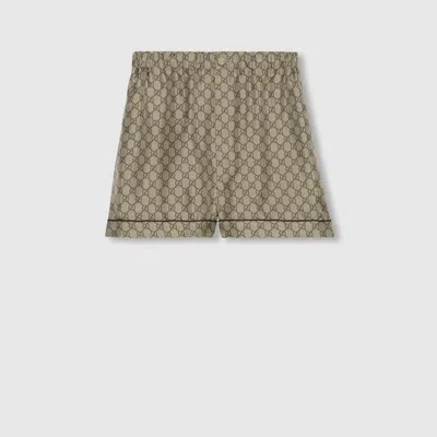 Gucci Womens Monogram Relaxed-fit Silk Shorts Camel Ebony Mc In Brown