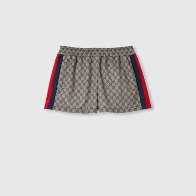 Gucci Gg Technical Jersey Shorts With Web In Beige