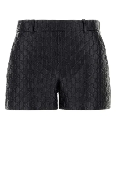 Gucci Monogram Leather Bermuda Shorts In Black