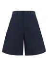 Gucci Cotton Shorts With Belt Loops And Web Insert In Blue