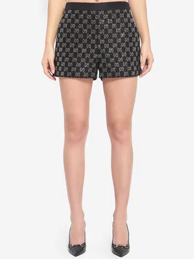 Gucci Embroidered Lam Wool Tweed Shorts In Black