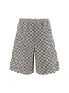 Gucci Beige Bermuda Shorts With Elastic Waistband In Linen Man In Oatmilk/blue