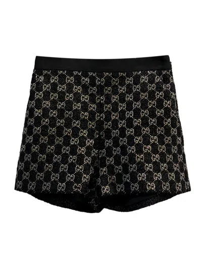 Gucci Embroidered Lam Wool Tweed Shorts In Black