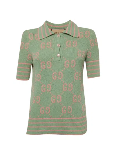 Pre-owned Gucci Short-sleeve Polo Top In Green