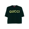 Gucci Women Wool Sweater With Frontal Logo Embroidery In Green
