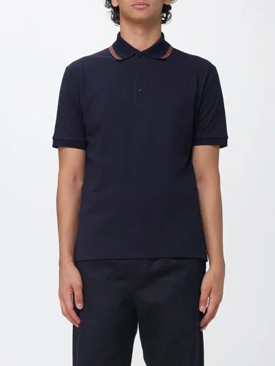 Gucci Short-sleeved Cotton Polo With Web Detail And Contrast Trim In Blue
